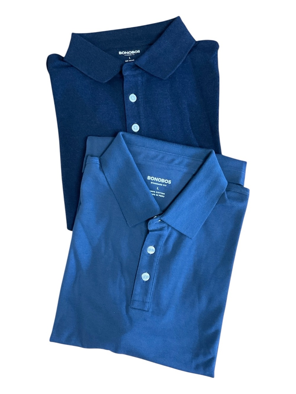 Bundle of 2 Bonobos Men’s Standard Fit Polos - Navy & Slate Blue - Size L
